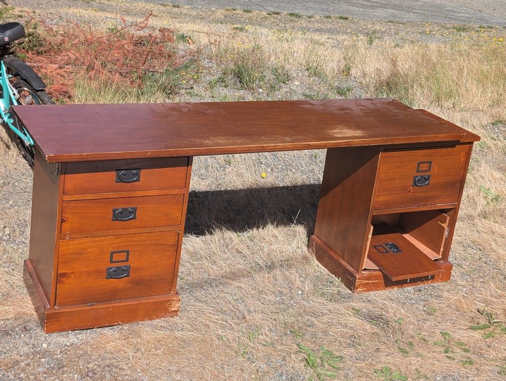 3 Piece Desk Solid Wood Desktop