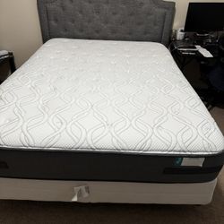 Queen Size Bed with Box Spring Mattress and Frame