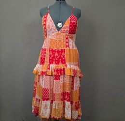 Ramy Brook Lura Dress Womens 14 Orange Patchwork Halter Maxi High Low New w/ Tags