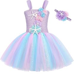 NEW Mermaid Dress with Tulle Tutu and Mermaid Headband Size 4T-6T