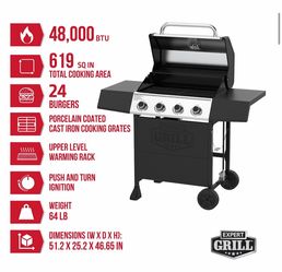 Expert Grill 4-Burner Propane Gas Grill with Side Shelves and Wheels, Stainless Steel