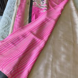 Hot Pink Green Black Abstract Saree