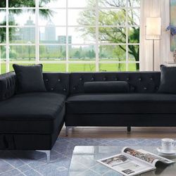 Black Velvet Crystal Studded Sectional