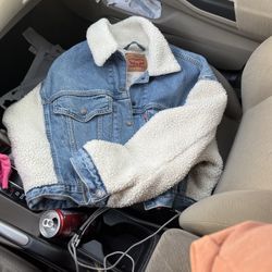 Denim Sherpa Jean jacket With Cream Sleeves