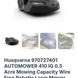 











Husqvarna (contact info removed)01 AUTOMOWER 410 IQ 0.5 Acre Mowing Capacity Wire Free Robotic Lawn Mower with Charging Station