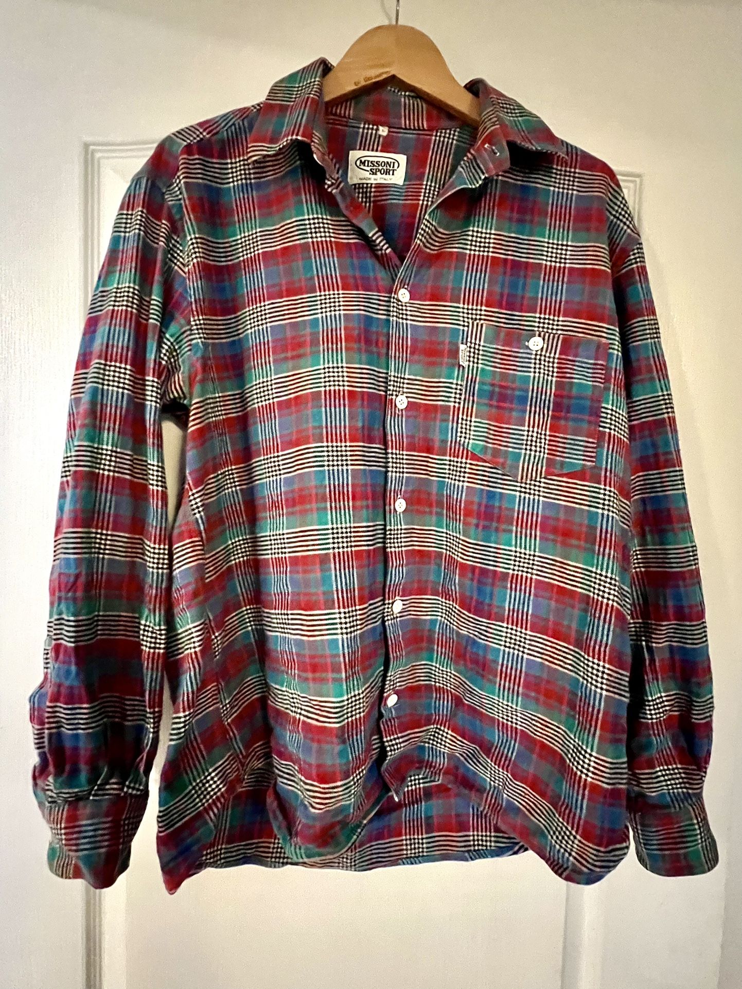 Missoni Sport Italy Men’s Plaid Check Tartan Striped Casual Dress Cosby Shirt Size L
