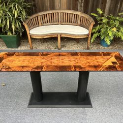 Italian Burl Wood Console Table – Attributed to Oscar Dell’Arredamento, 1974