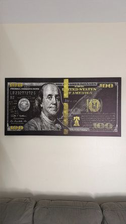 Large $100 Bill Benjamin Franklin Framed Wall Art – 47” x 24”