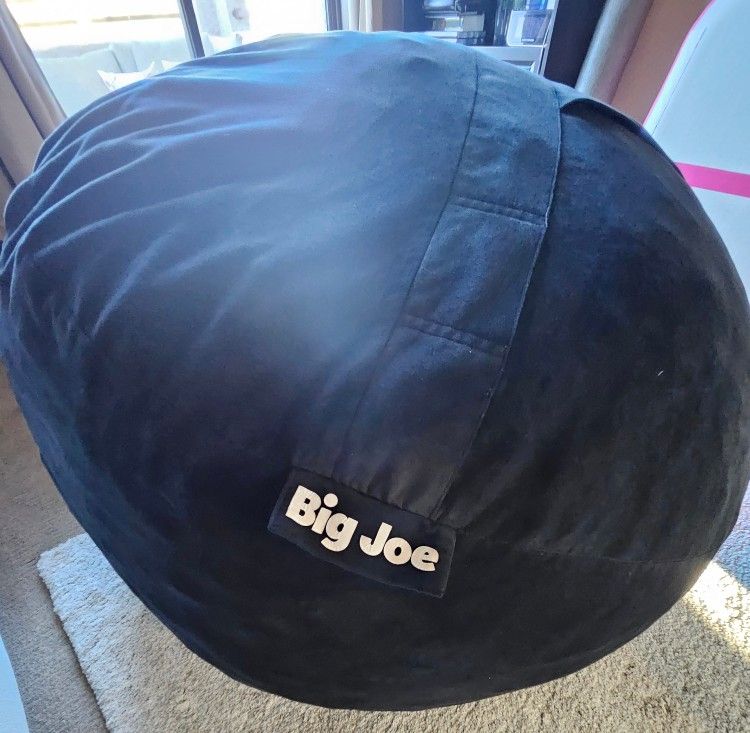 Big Joe Fuf Large Oversized Foam Beanbag Chair W/Liner & Black Plush Cover