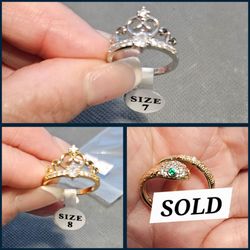 Crown Tiara Rings Size 7 and 8 
$6 Each