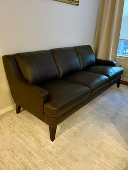 Mid-Century Modern Dark Brown Leather Sofa