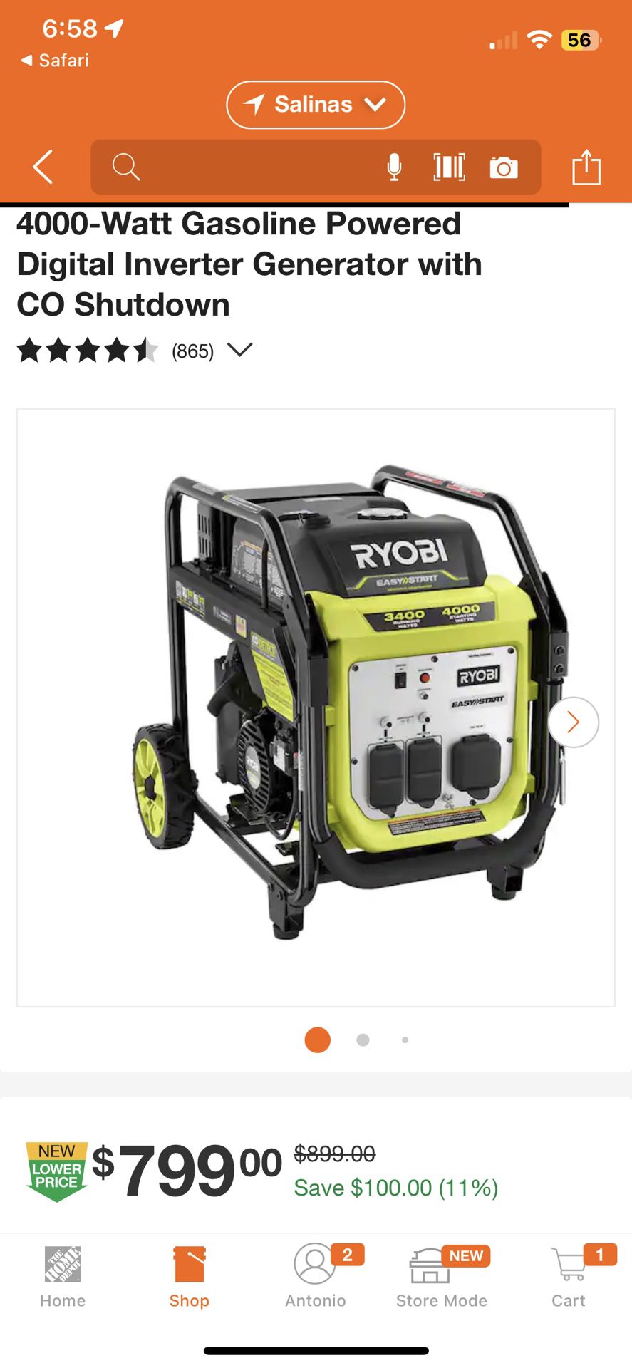 Ryobi 4000 Watts inverter generator