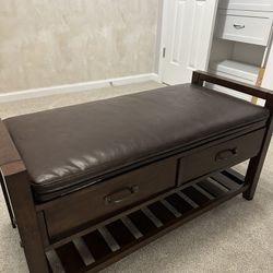 Wooden Bench With Drawers And Cushion