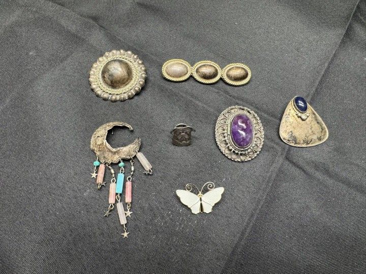 Sterling Silver Brooch Collection | Mexican & Norway 925 Marks | Amethyst & Enamel