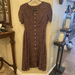 SHEIN Women Brown White Floral Button-Down Maxi Boho Dress Size Small