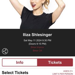 Two GA Tickets To See Iliza Shlesinger Brea Improv May 11