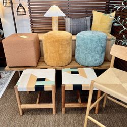 New! Joybird, Sundays, West Elm, Ottomans, Accent Stools, Side Tables, Interior Designer Sample Sale! Cheap Wholesale Prices!