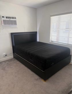 Black Queen Bed Frame with LED Headboard