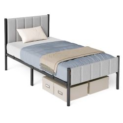 Twin Bed Frame with Upholstered Headboard