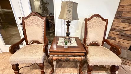 Ornate Carved Wood Armchair Set of 2