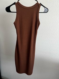 Brown Ribbed Halter Bodycon Dress