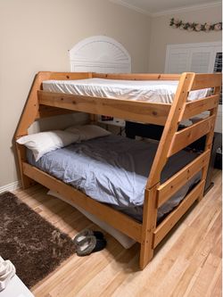 Solid Pine Wood Bunk Bed - Twin over Full, Stairs and Trundle Included