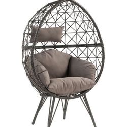 BOHO BOHEMIAN STYLE BLACK WICKER LIGHT GRAY CUSHION-OUTDOOR-PATIO-INDOOR-SILLA