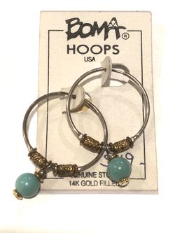 14k gold filled BOMA Hoop earrings turquoise