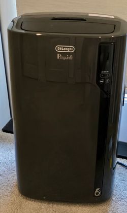Portable DeLonghi Pinguino air conditioner in black.