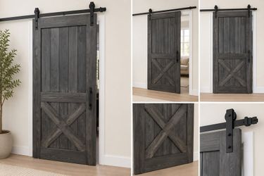 Rustic Gray Sliding Barn Door with Hardware
