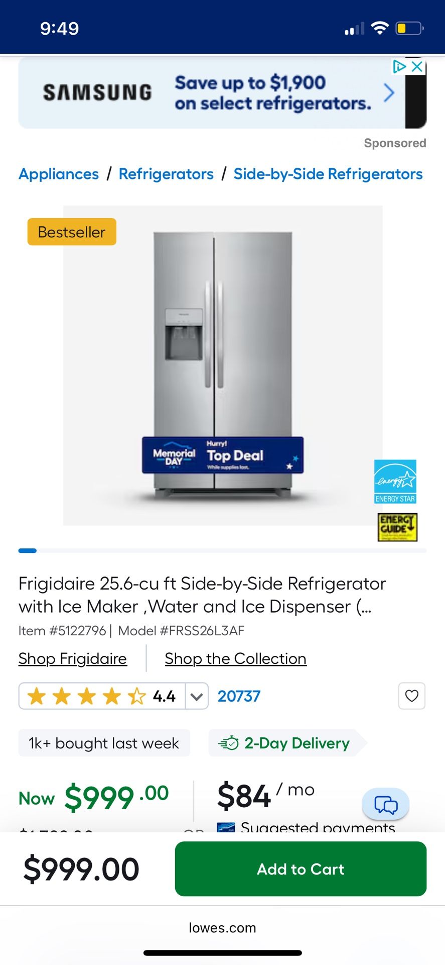 Frigidaire Refrigerator/Stove/Microwave