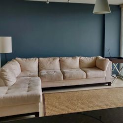 Large Sectional Couch. L-shaped, beige, cozy. 