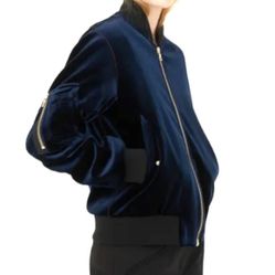Sandro Navy Velvet Bomber Jacket 
