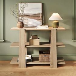 [New] Wood Console Table with Storage Shelves