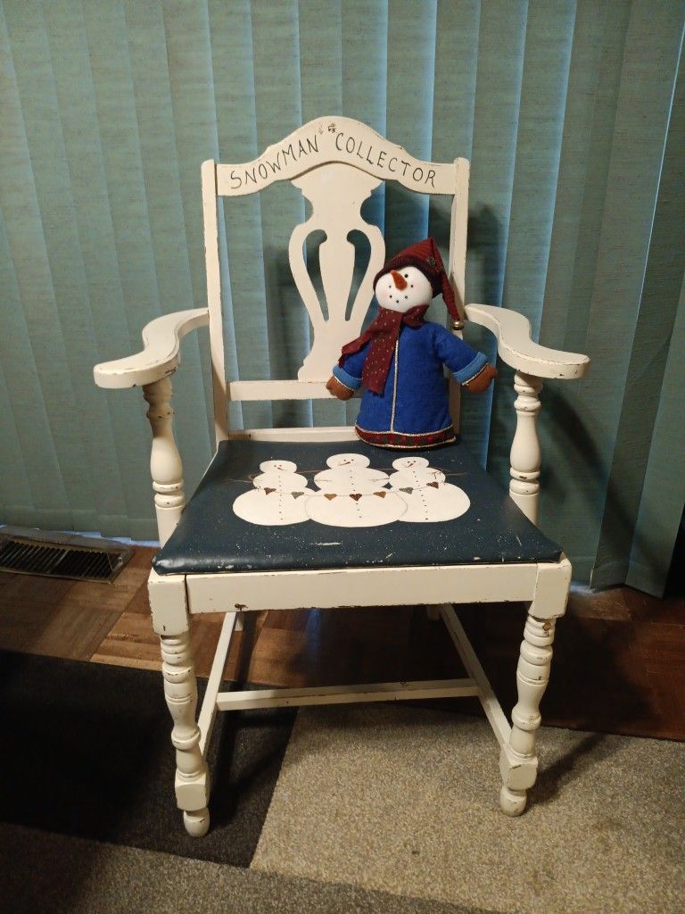 Vtg "Snowman Collector" Wood Chair
