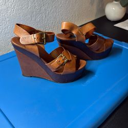 “ALDO” Soft Leather Strap Wedges, Size 6.5 