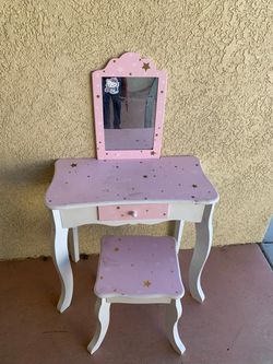 Kids Vanity Table Set with Mirror and Stool