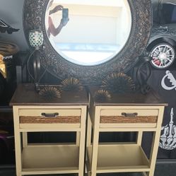 2 End Tables With Mirror And Decor