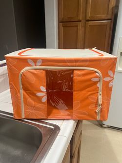 Orange Floral Fabric Storage Box with Zipper