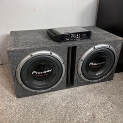 2 12” Pioneer Subwoofers And A Rockford Fosgate Amp