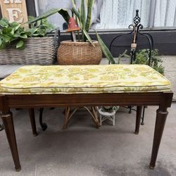 Vintage Wooden Piano Bench with Floral Upholstery