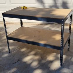 Double rivet boltless shelving work benches.