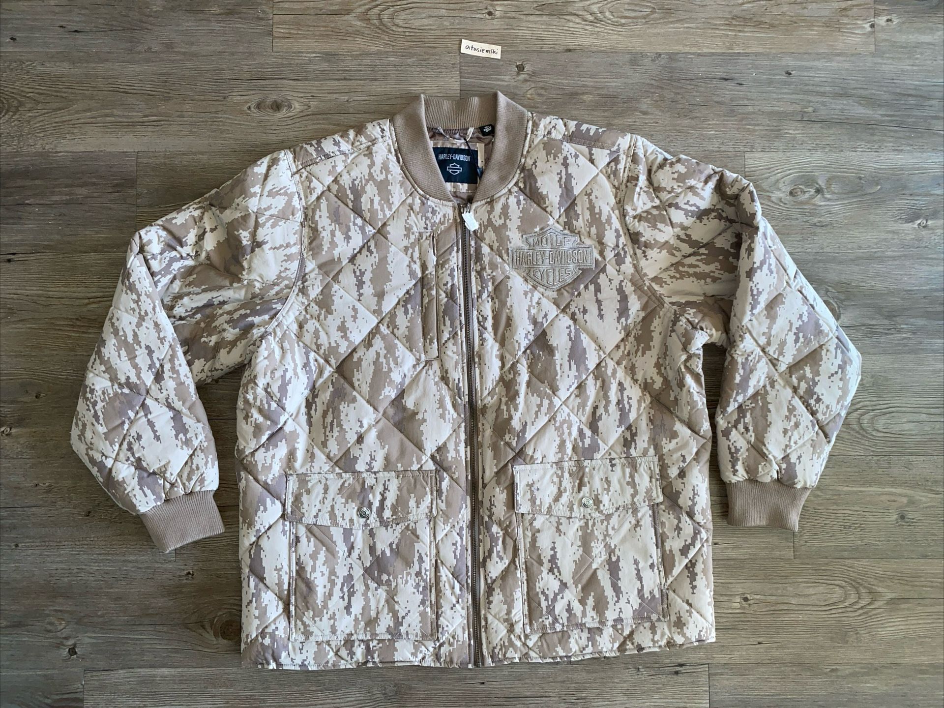 NWT Harley Davidson Camo Full Zip Woven Bomber Jacket Park Quilted Sz XXL 2XL