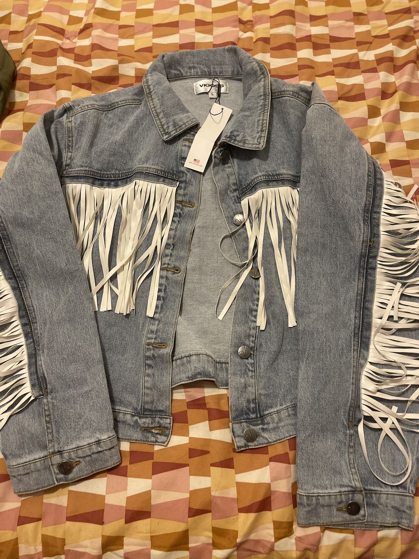 Denim Jacket with Fringe size large