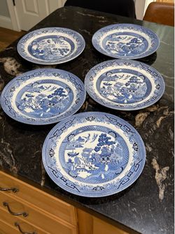 Set of 5 Churchill WILLOW Porcelain Dinner Plate white blue made in England 10-1/4"