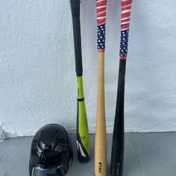 Baseball Bats And Helmet