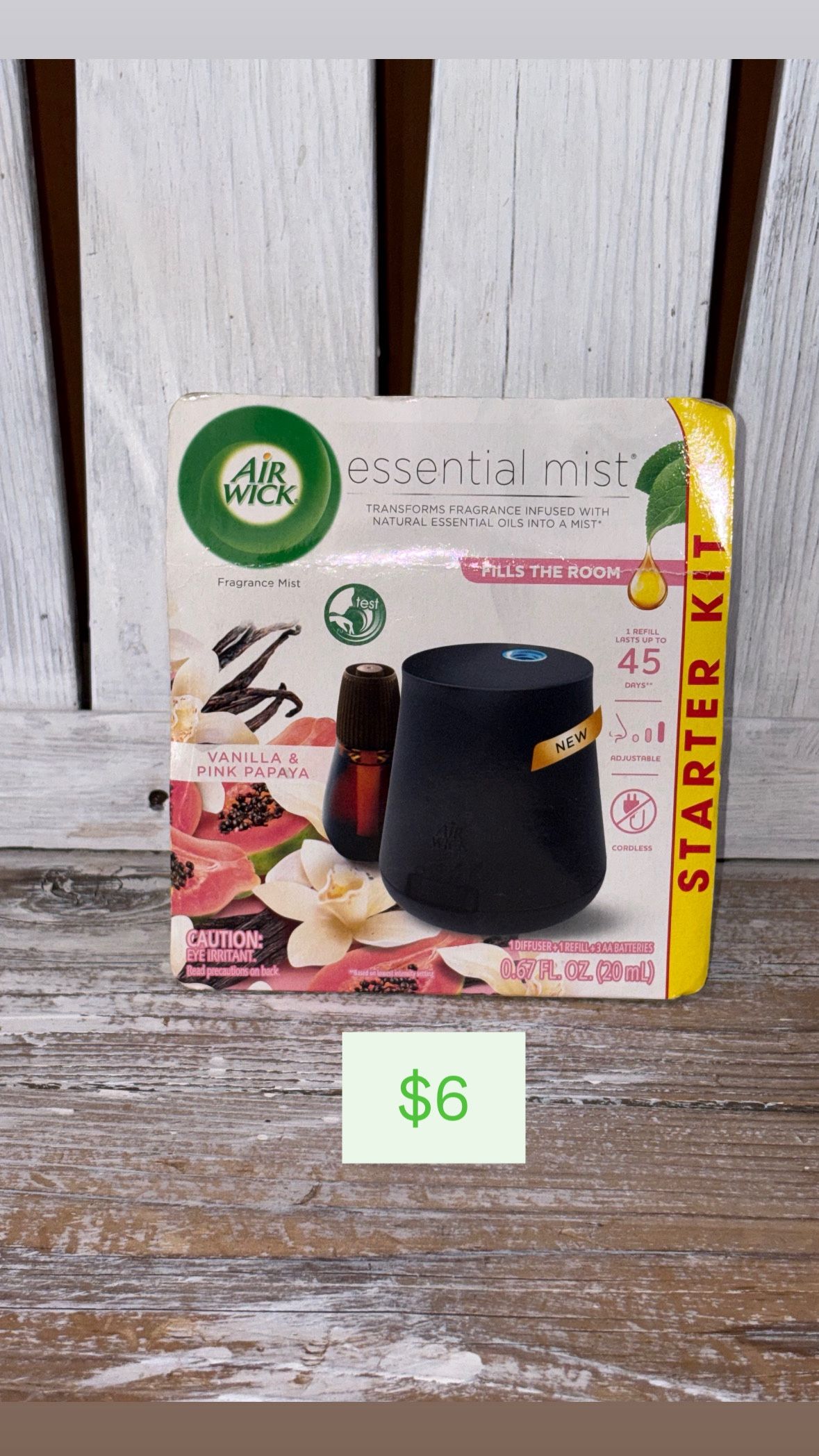 Air Wick Essential Mist Starter Kit (Diffuser + Refill), Vanilla and Pink Papaya, 0.67 fl oz