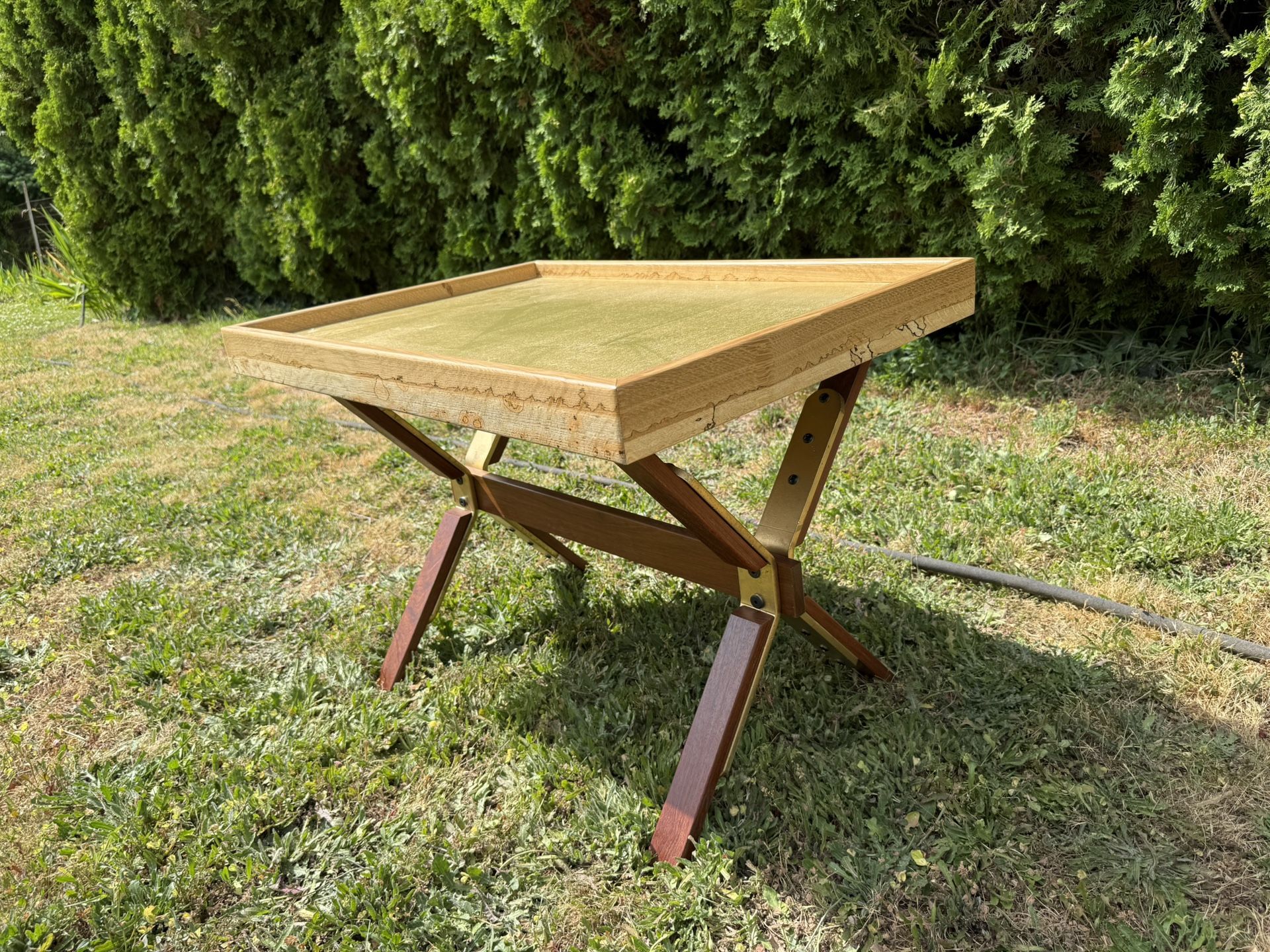 Handcrafted X-Leg End Table with Rosewood & Gold Accents