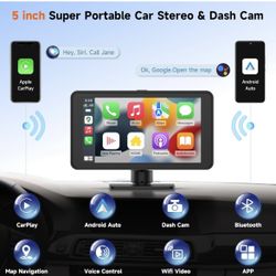 5 Inch Wireless Apple CarPlay & Android Auto, Auto-Dimming, Navigation, Bluetooth, Dash/Windshield Mounting