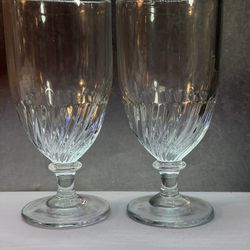 Set of (2) Martha Stewart Everyday 12oz Footed Water Goblets Glasses Swirl Pattern. Thick/Heavy Glass